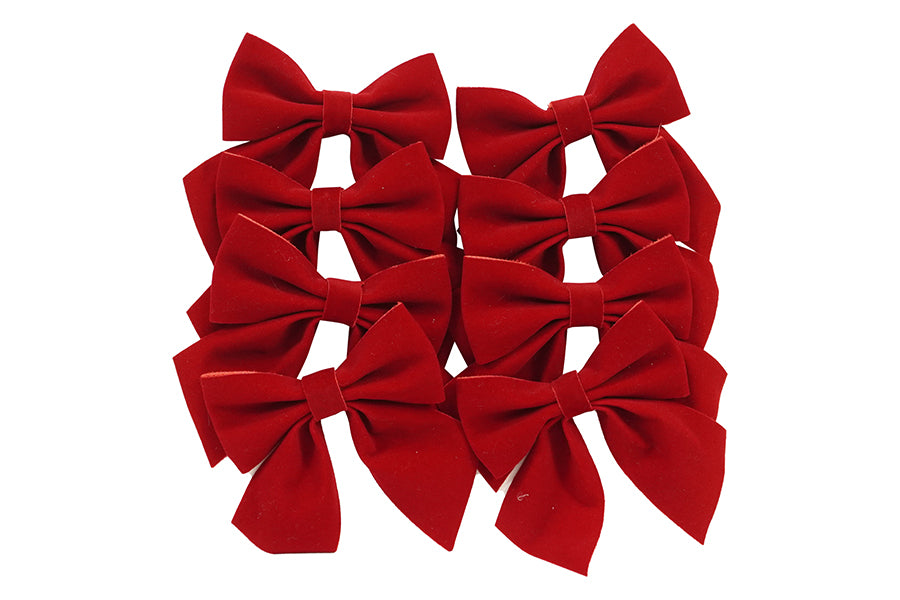 Set 8 Fiocchi Natalizi Rossi in Velluto 10x12 cm