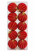 Set 10 Palline Natalizie Rosse 6 cm con Decoro Oro