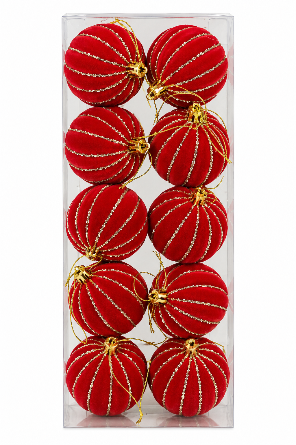 Set 10 Palline Natalizie Rosse 6 cm con Decoro Oro