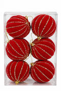 Set 6 Palline Natalizie Rosse 8 cm con Decoro Oro