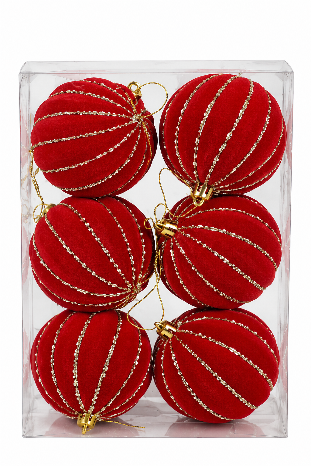 Set 6 Palline Natalizie Rosse 8 cm con Decoro Oro