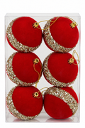Set 6 Palline Natalizie Rosse 8 cm con Decoro Glitter