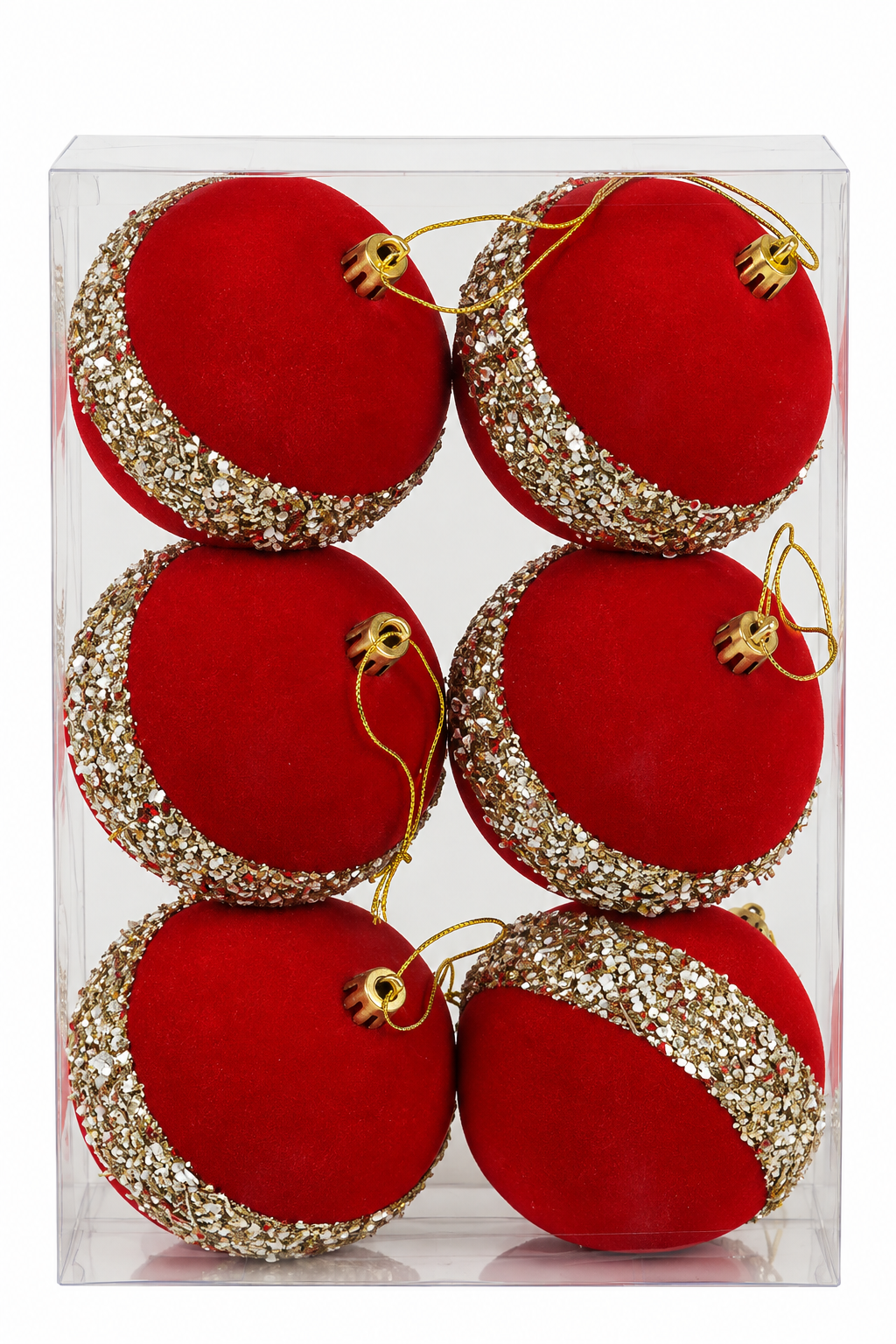 Set 6 Palline Natalizie Rosse 8 cm con Decoro Glitter