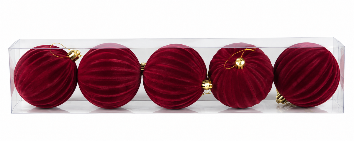 Set 5 Palline Natalizie Bordeaux in Velluto 10 cm