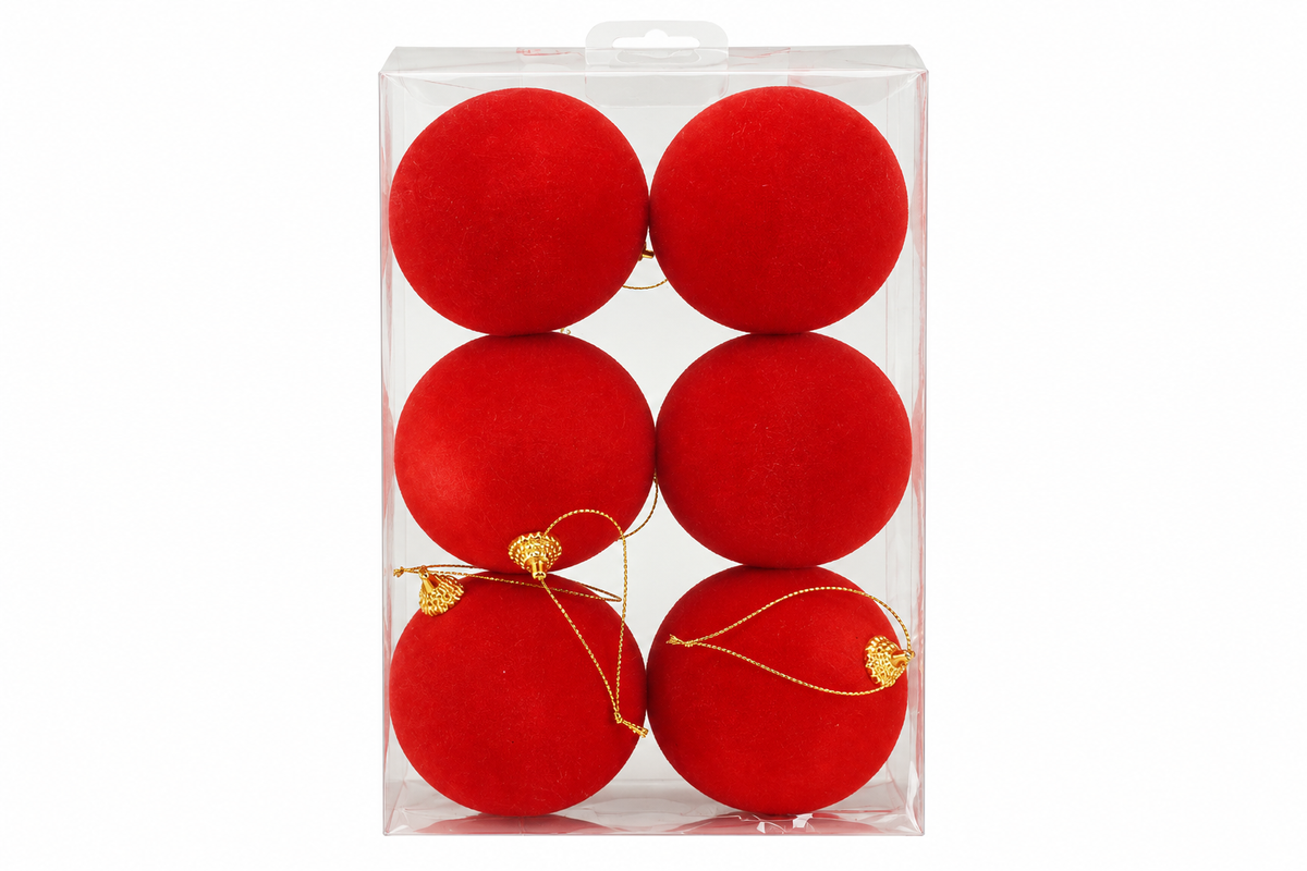 Set 6 Palline Natalizie Rosse in Velluto 8 cm