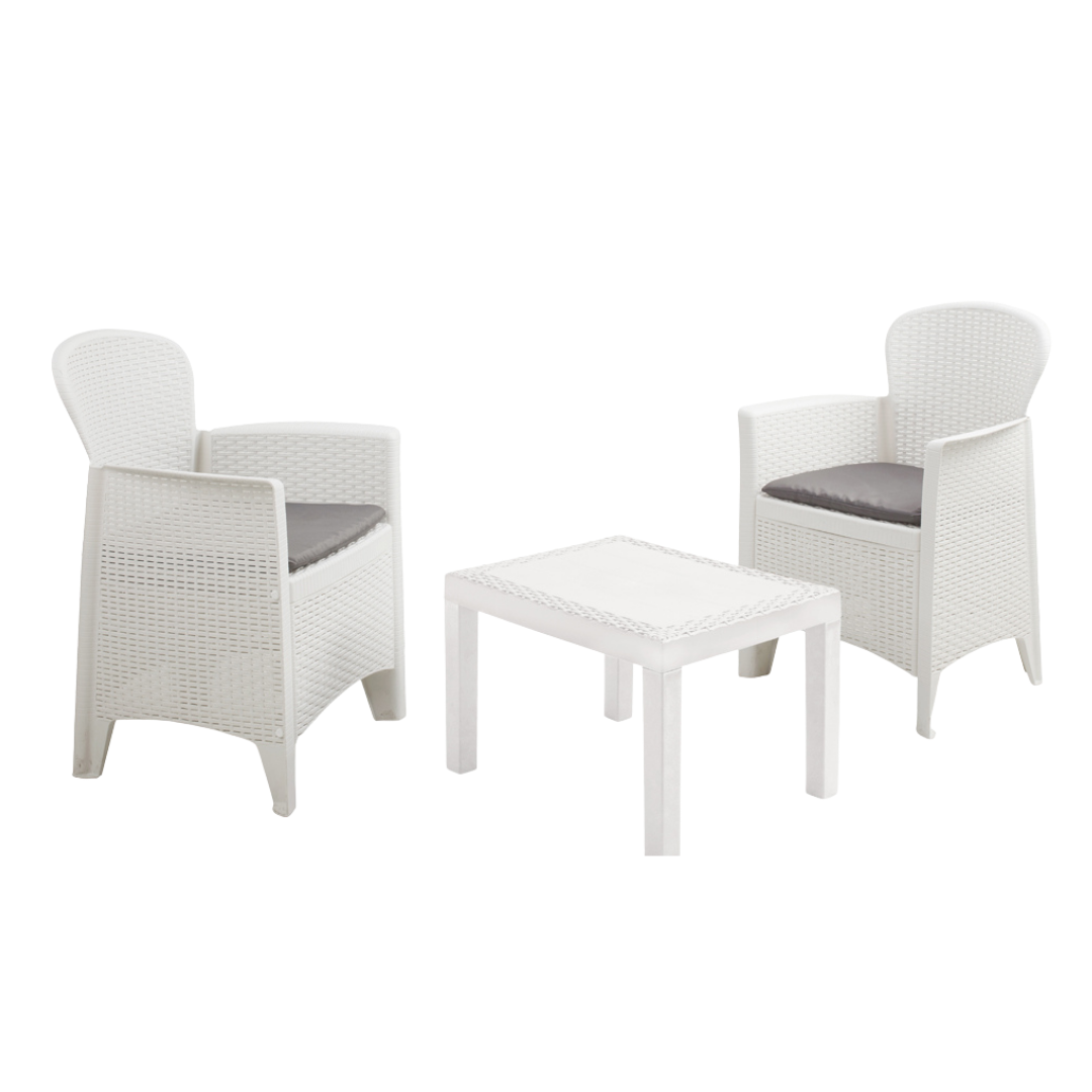 Salottino Giardino 2 Poltrone con Cuscini + Tavolino Contenitore - Set Tree Linea Rattan