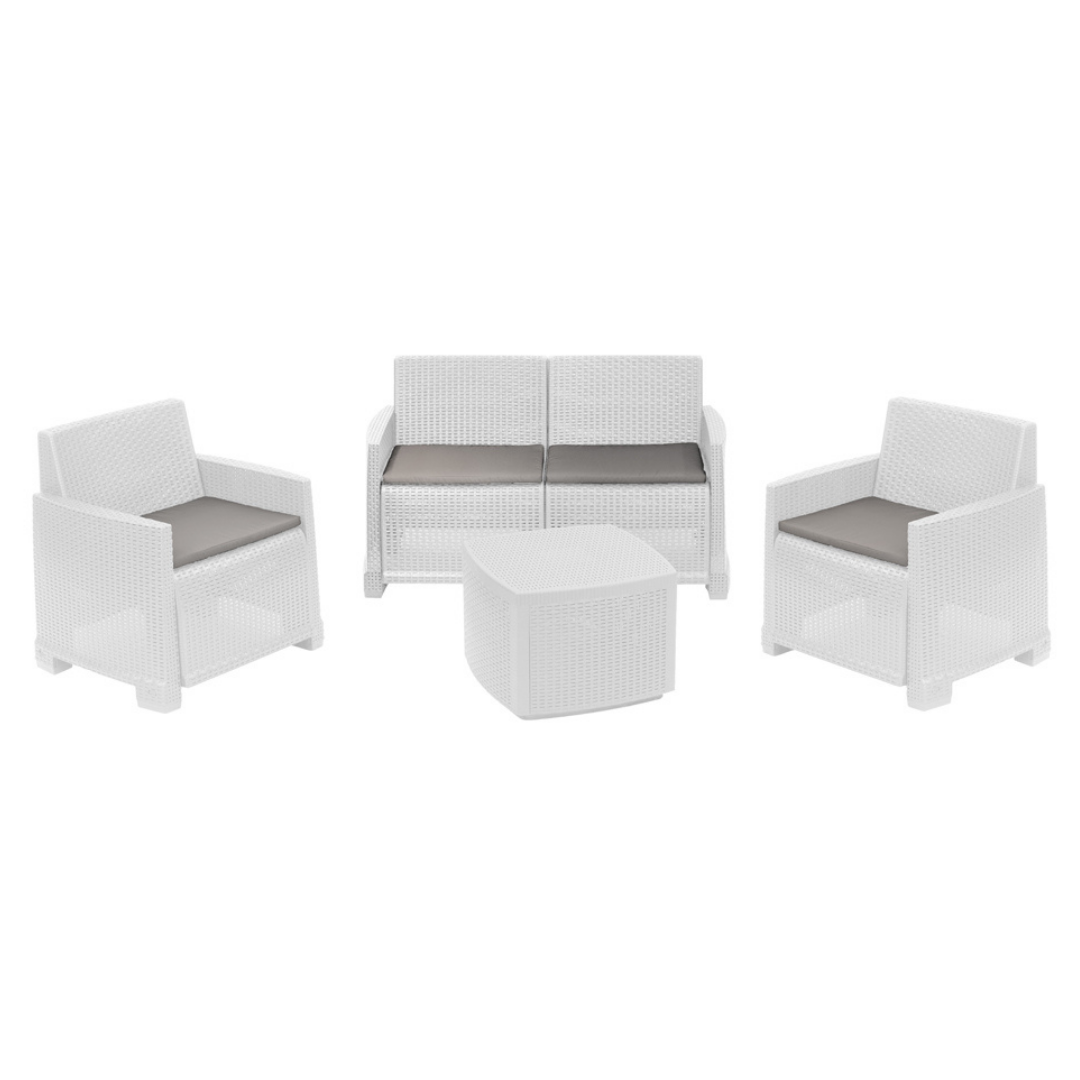 Salotto Giardino con Divano 2 Posti, 2 Poltrone e Tavolino - Set Como Rattan