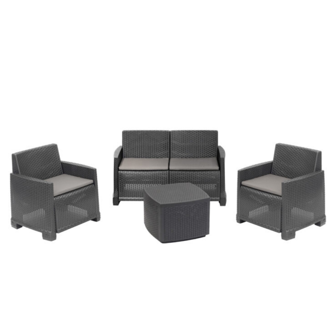 Salotto Giardino con Divano 2 Posti, 2 Poltrone e Tavolino - Set Como Rattan