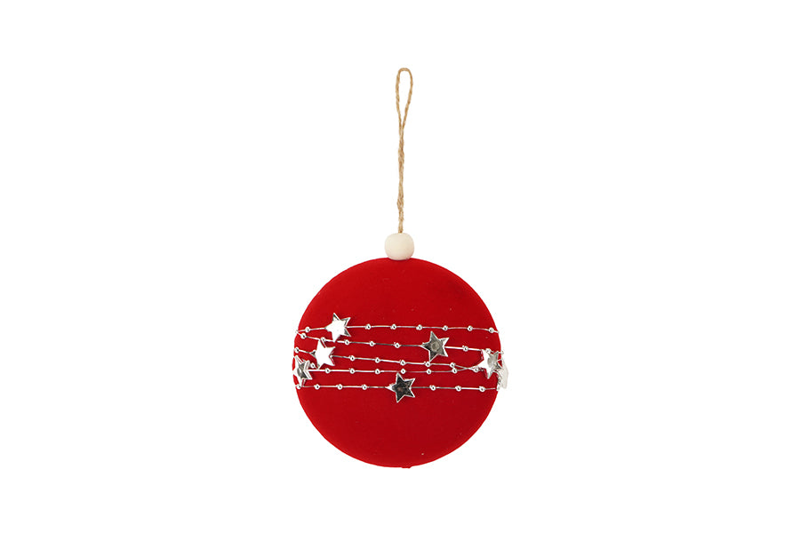 Sfera Natalizia Rossa in Velluto con Stelle Argento