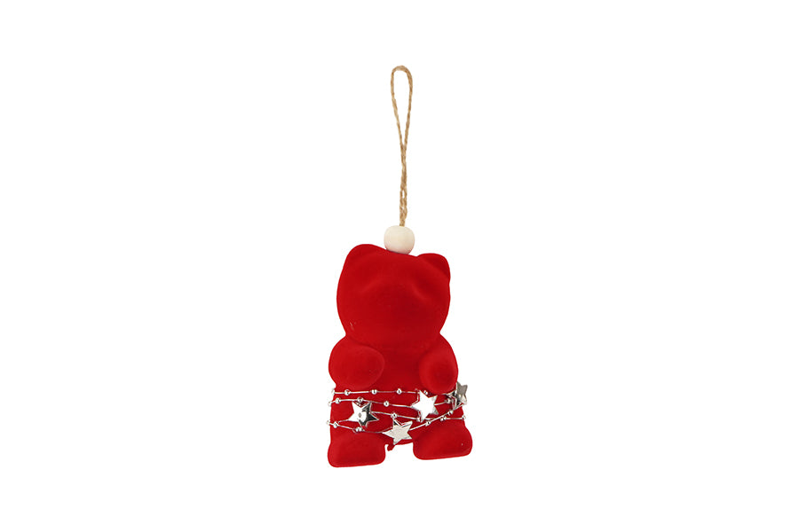 Orso Natalizio da Appendere in Velluto Rosso