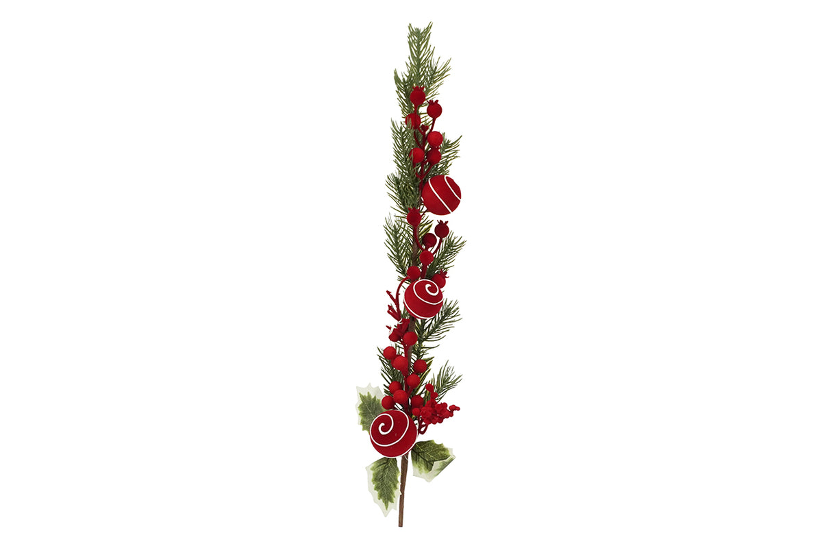Pick Natalizio con Bacche Bordeaux in Velluto 75 cm