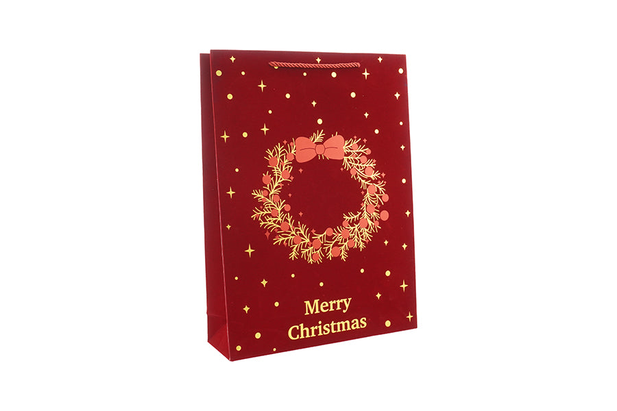 Busta Regalo Natalizia Bordeaux Floccata Merry Christmas | Varie Misure