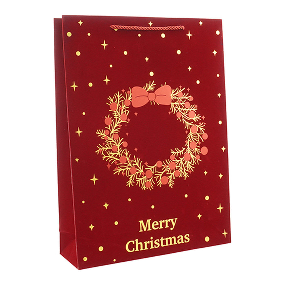Busta Regalo Natalizia Bordeaux Floccata Merry Christmas | Varie Misure