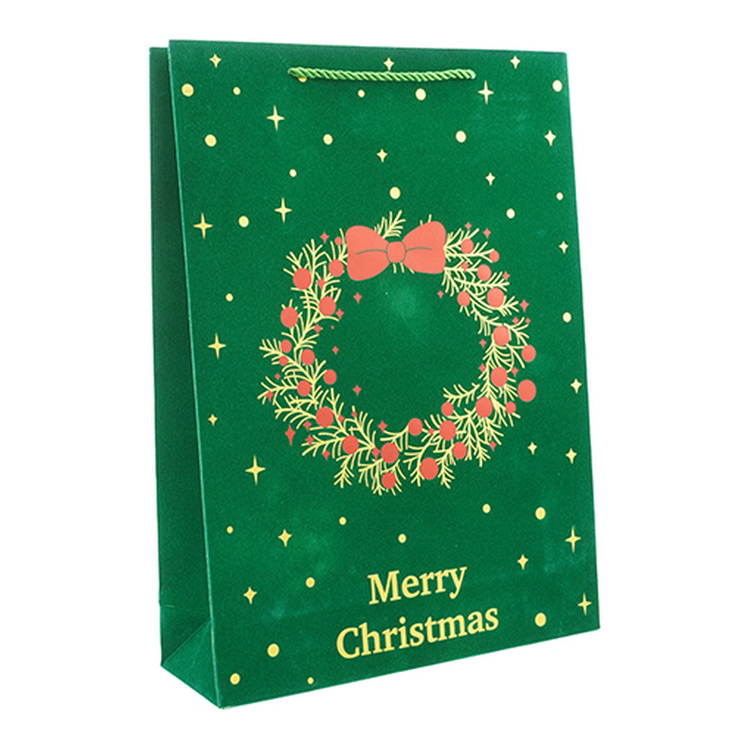 Busta Regalo Natalizia Verde Floccata Merry Christmas | Varie Misure