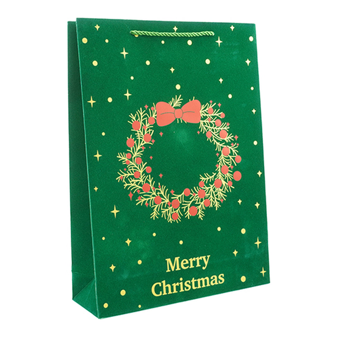 Busta Regalo Natalizia Verde Floccata Merry Christmas | Varie Misure