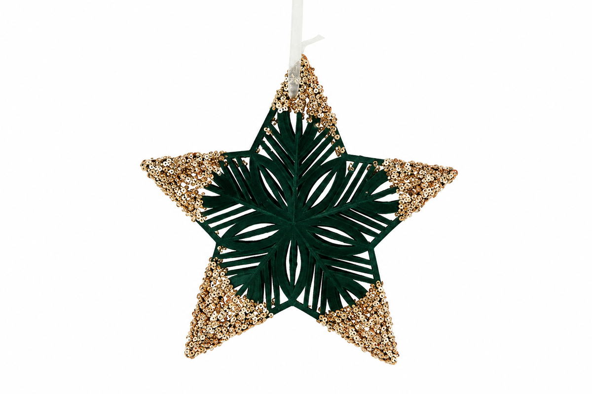 Appendino Natalizio Stella Verde in Velluto con Glitter