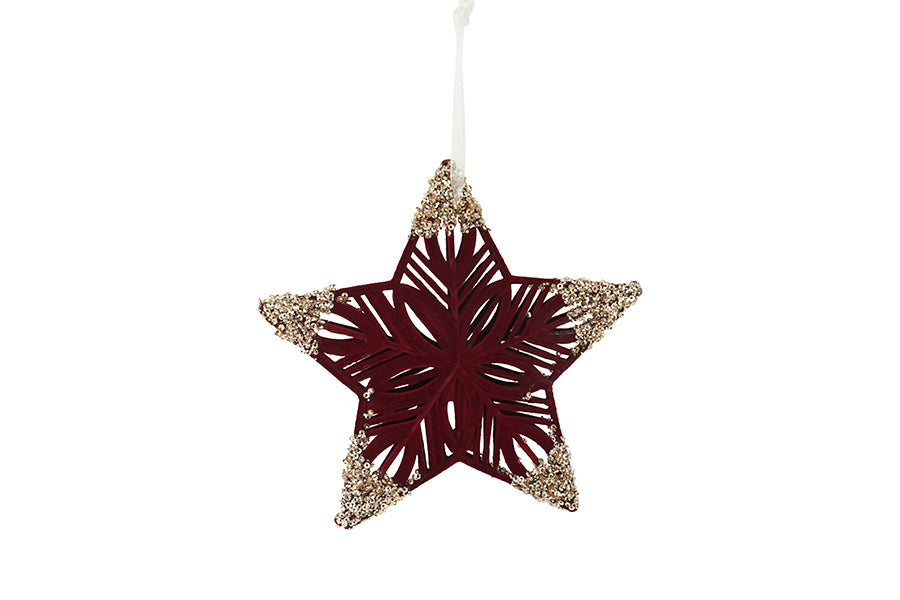 Appendino Natalizio Stella Bordeaux in Velluto con Glitter