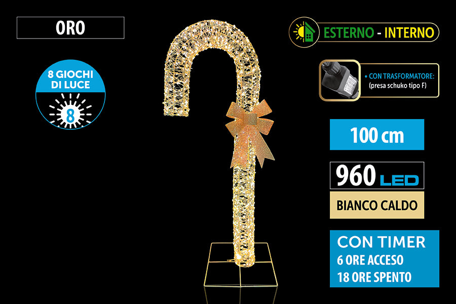 Candy Cane Luminoso Oro 100 cm 960 LED Bianco Caldo