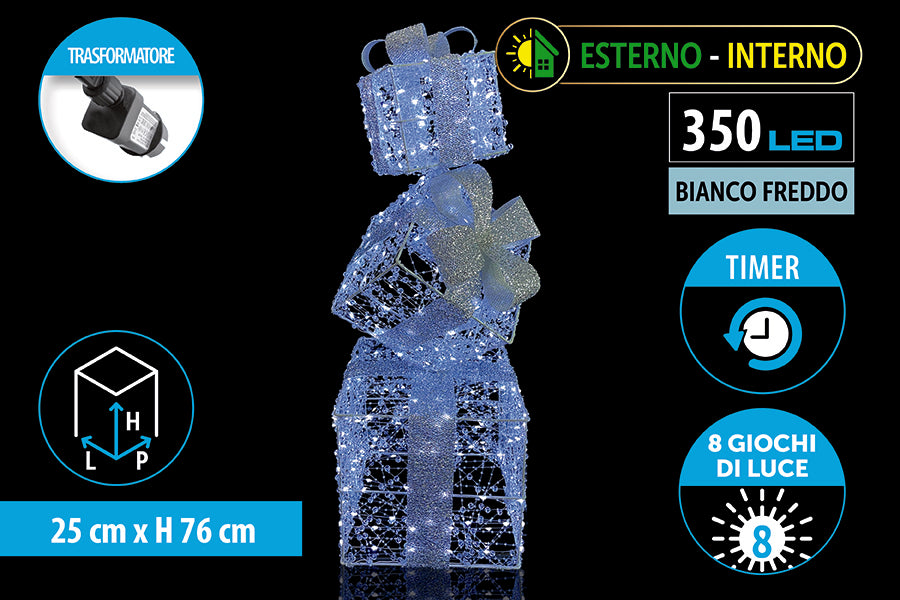 Pila Pacchi Regalo Luminosa 76 cm 350 LED Bianco Freddo