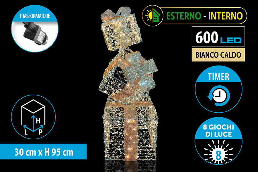 Pila Pacchi Regalo Luminosa 95 cm 600 LED – Vari Colori/Luci