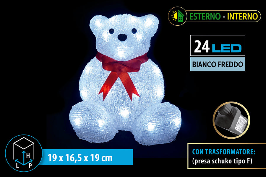 Orsetto Natalizio Luminoso 24 LED Bianco Freddo