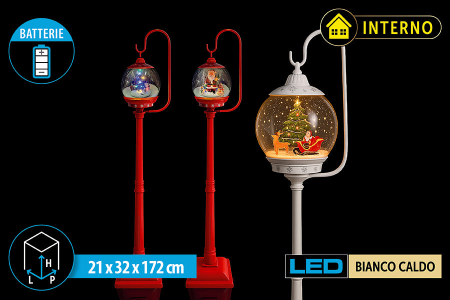 Lampione Natalizio LED con Musica e Neve 172 cm a Batteria
