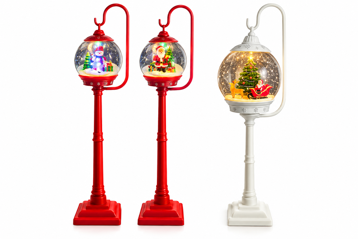 Lampione Natalizio LED con Musica e Neve 172 cm a Batteria