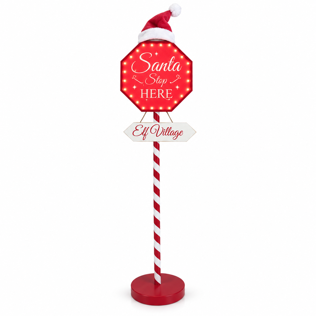 Cartello Natalizio LED Santa Stop Here 176 cm a Batteria