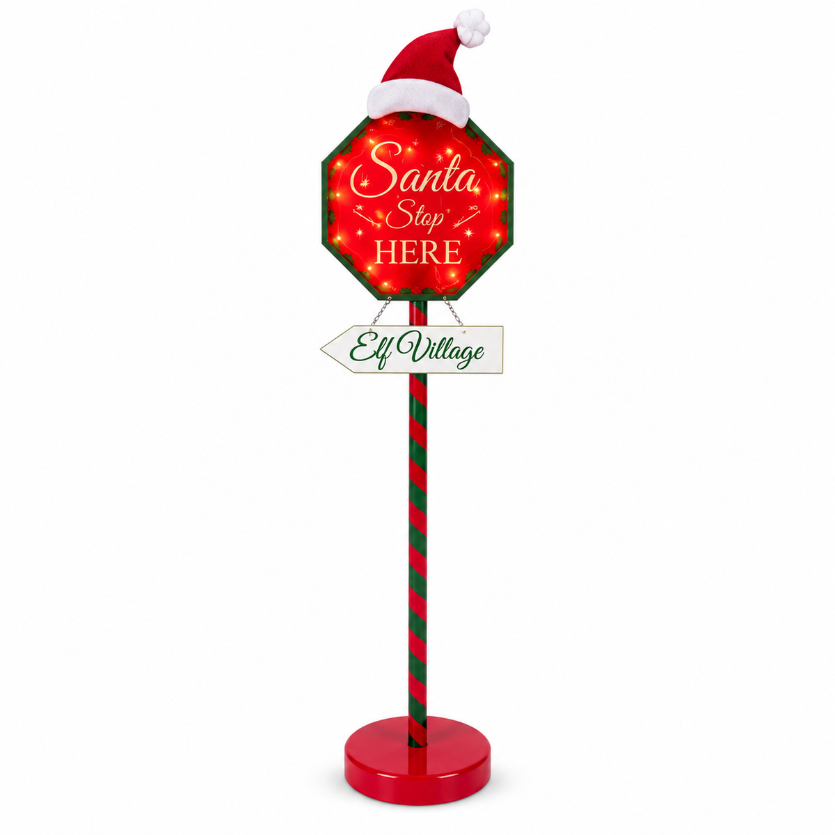 Cartello Natalizio LED Santa Stop Here 176 cm a Batteria