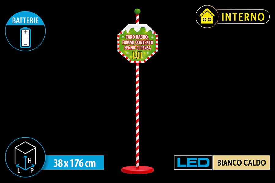 Cartello Natalizio LED Santa Stop Here 176 cm a Batteria