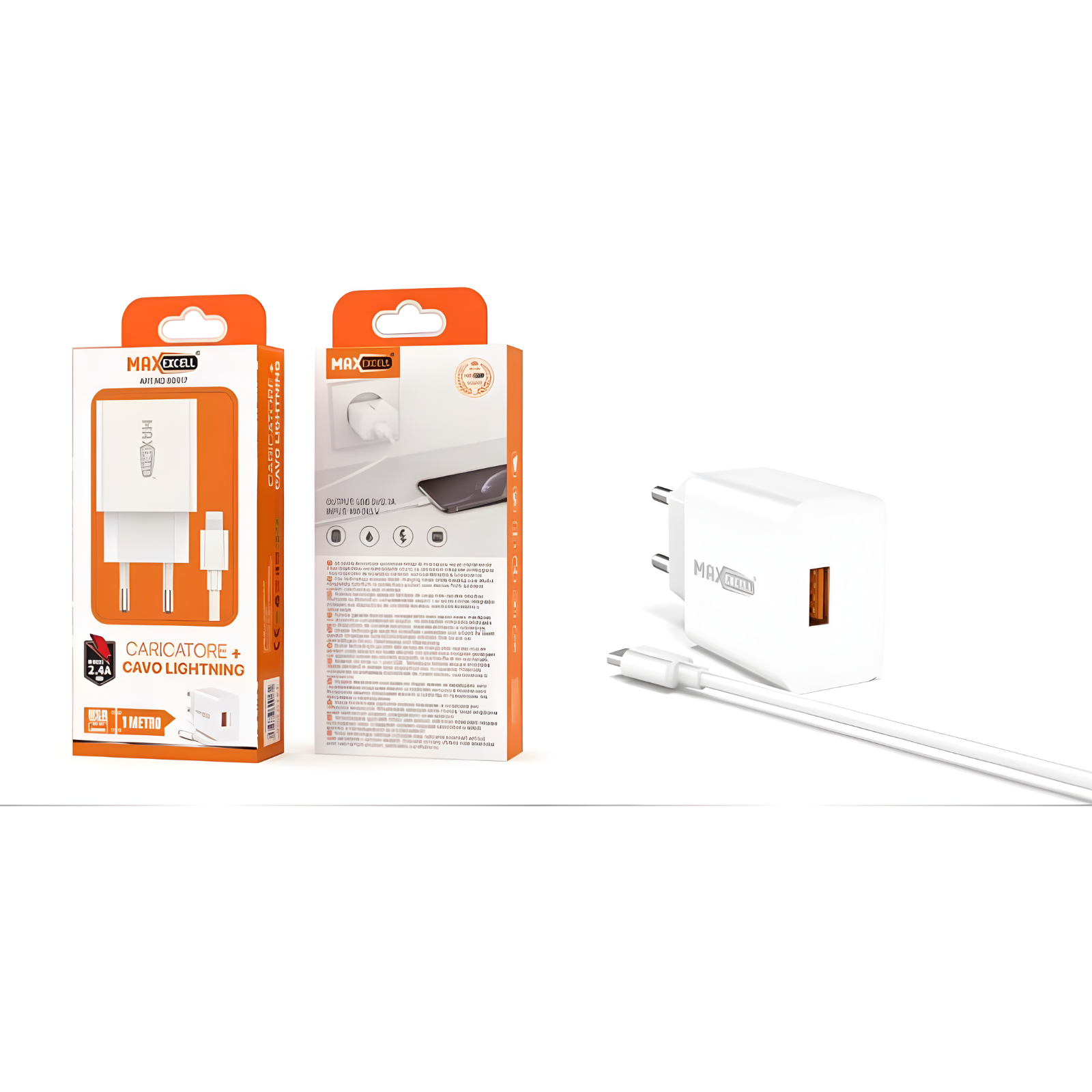 Kit Caricatore Maxexcell 5V 2.4A con Cavo Lightning