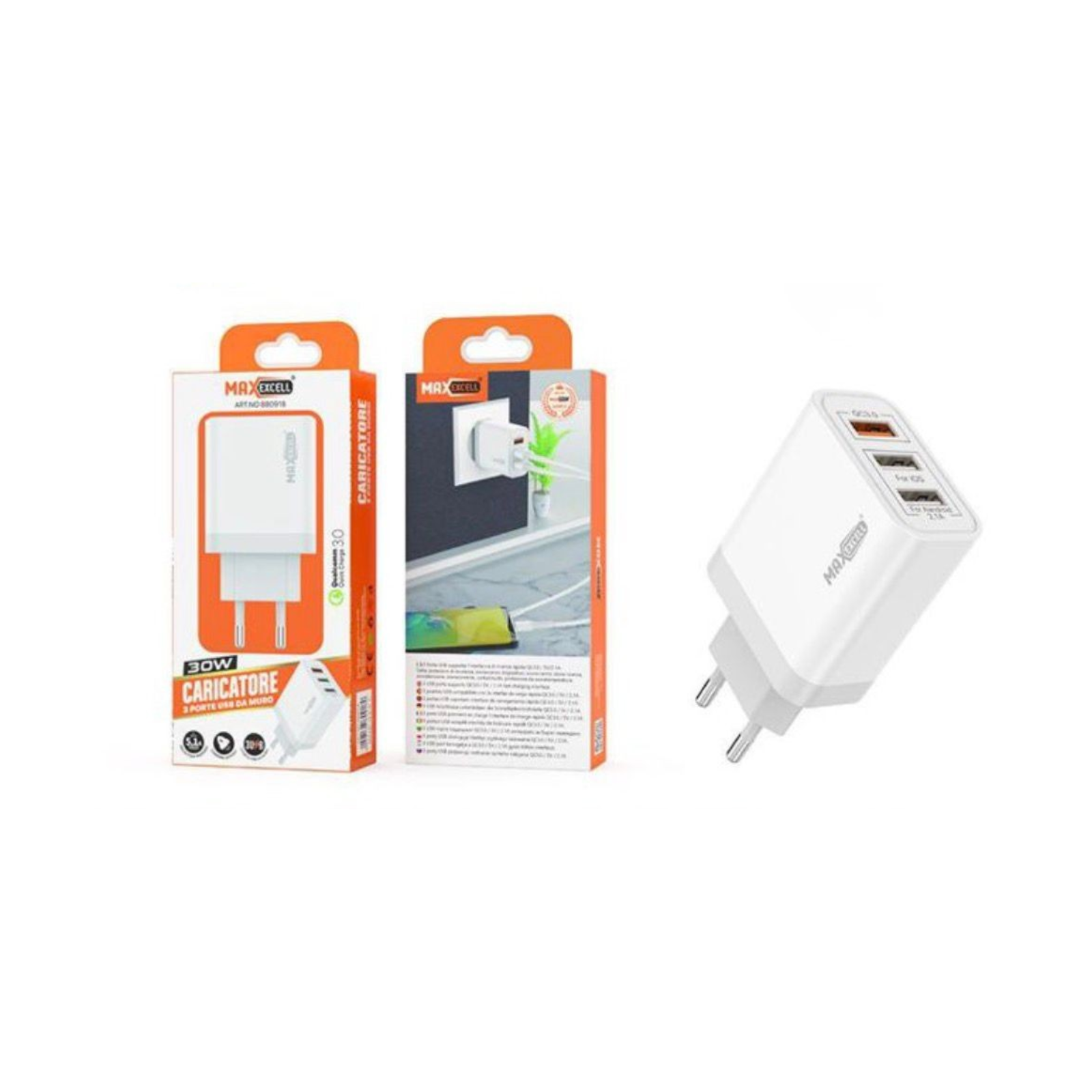 Caricatore Maxexcell QC 3.0 30W 3 USB – 5.1A