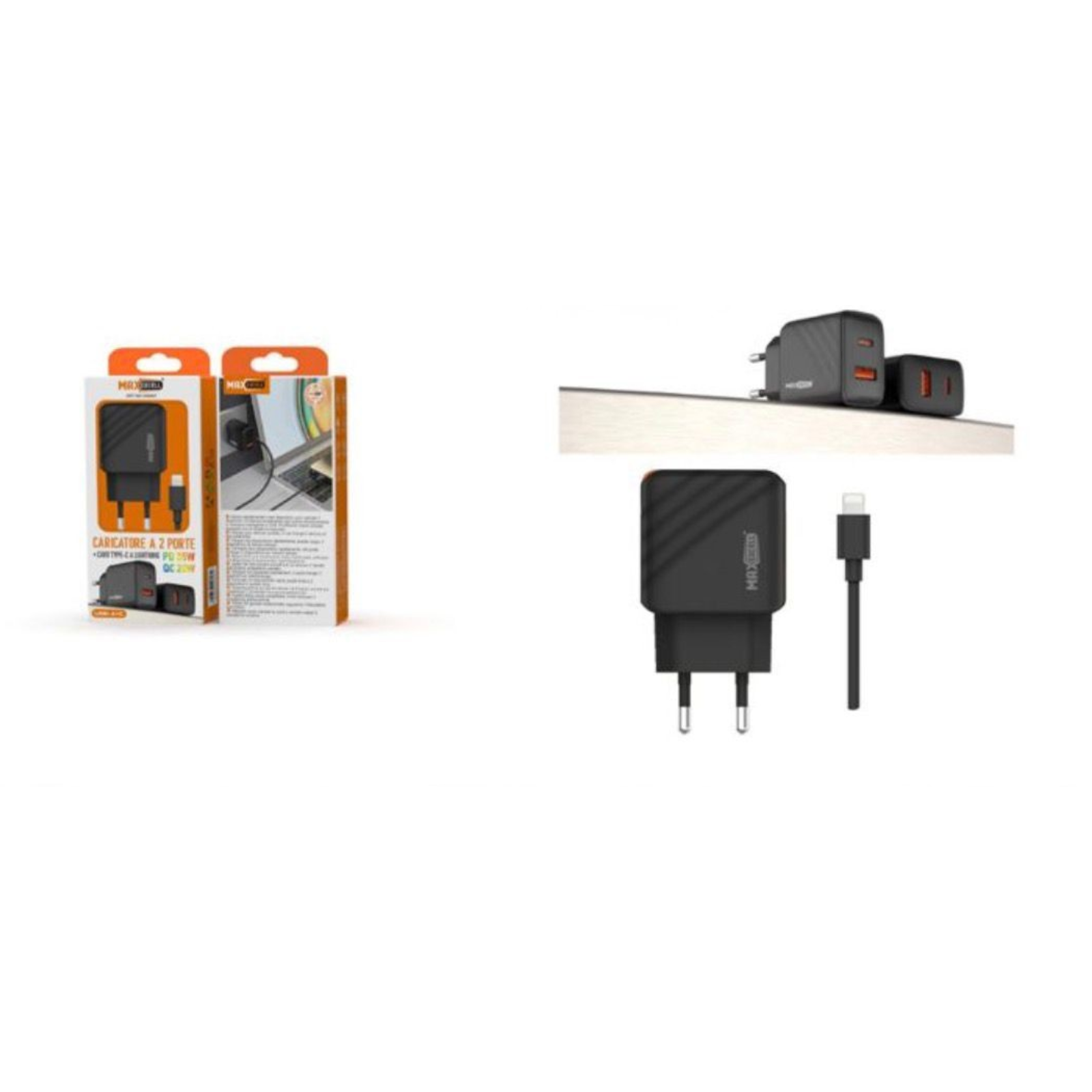 Caricatore Maxexcell QC 20W + PD 35W con Cavo Type-C a Lightning
