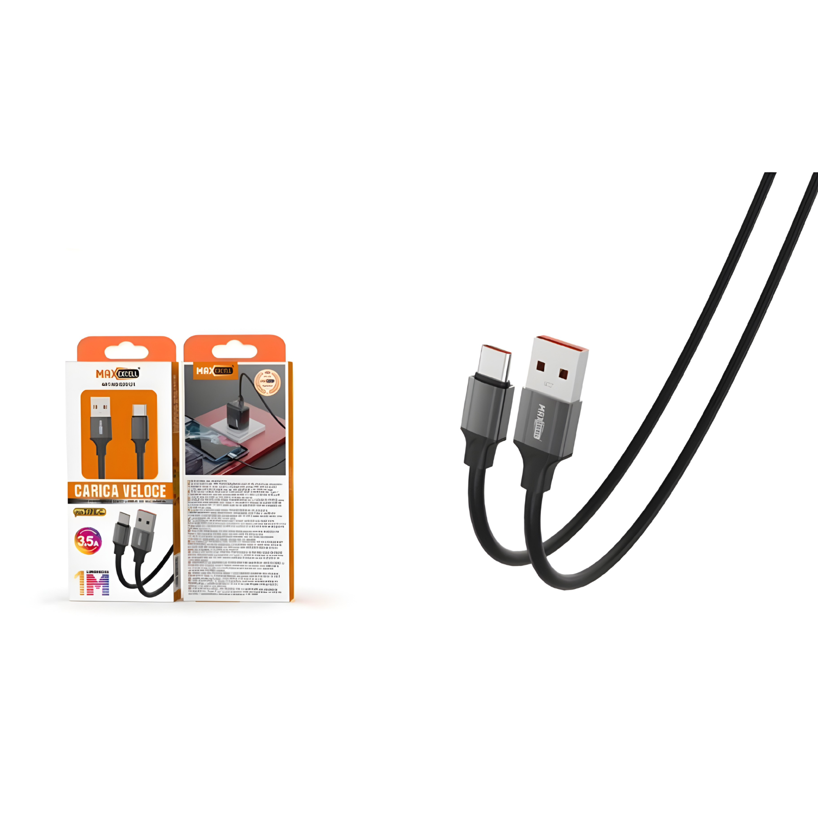 Cavo USB Type-C Max Excell 3.5A Intrecciato Grigio Ricarica Veloce