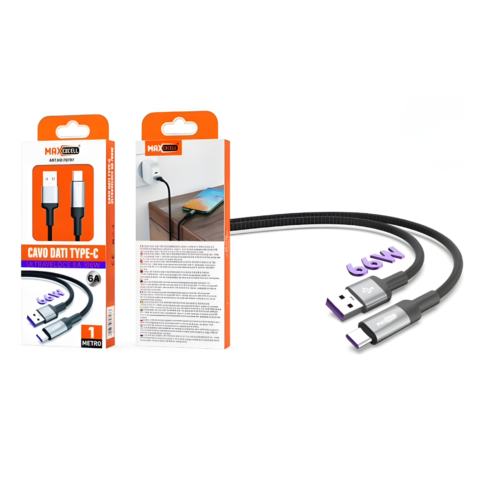 Cavo USB Type-C Max Excell 6A 66W Ricarica Rapida