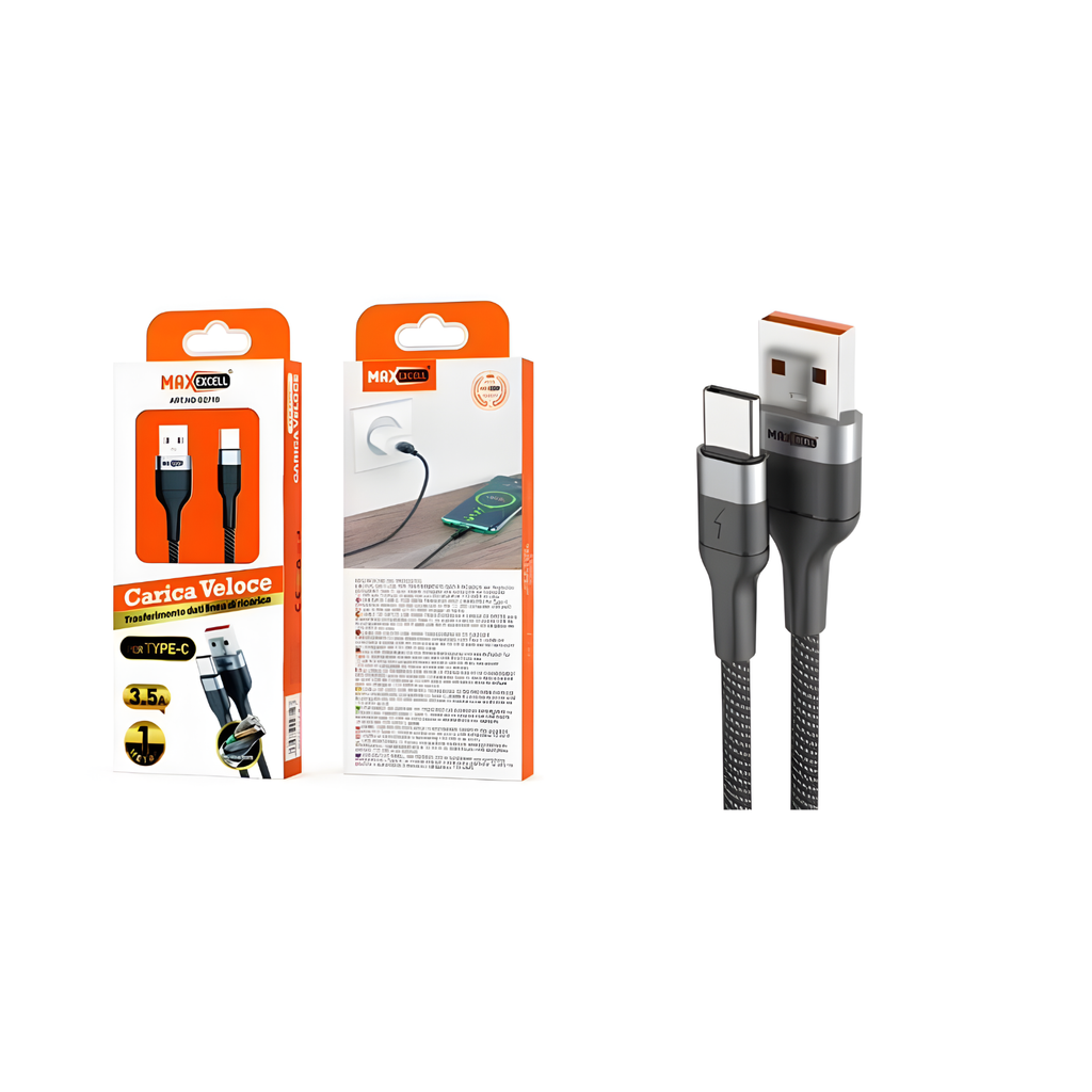 Cavo USB Type-C Max Excell 3.5A Intrecciato con Connettori in Alluminio