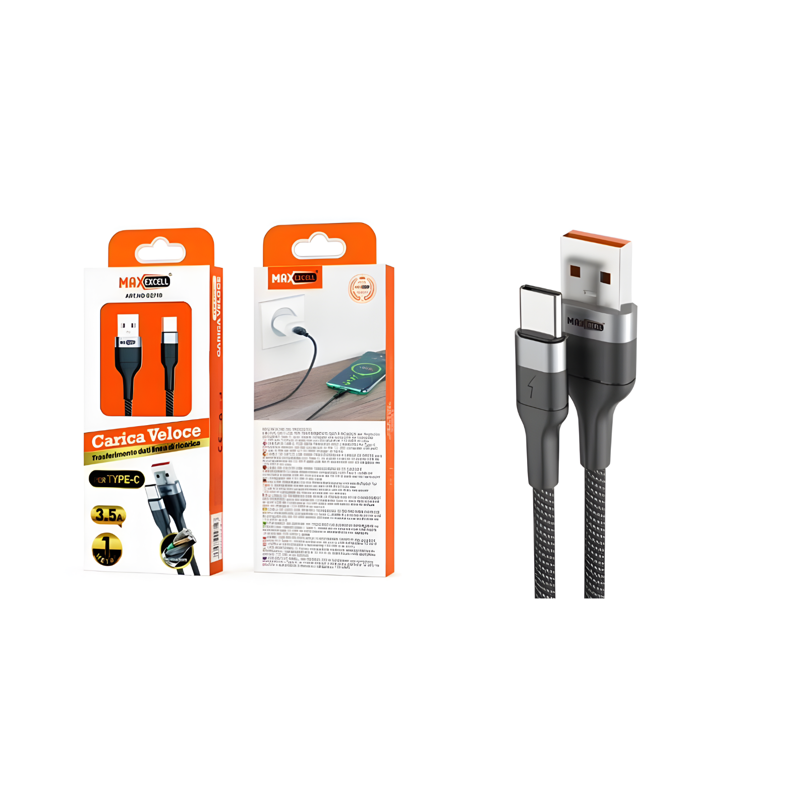 Cavo USB Type-C Max Excell 3.5A Intrecciato con Connettori in Alluminio