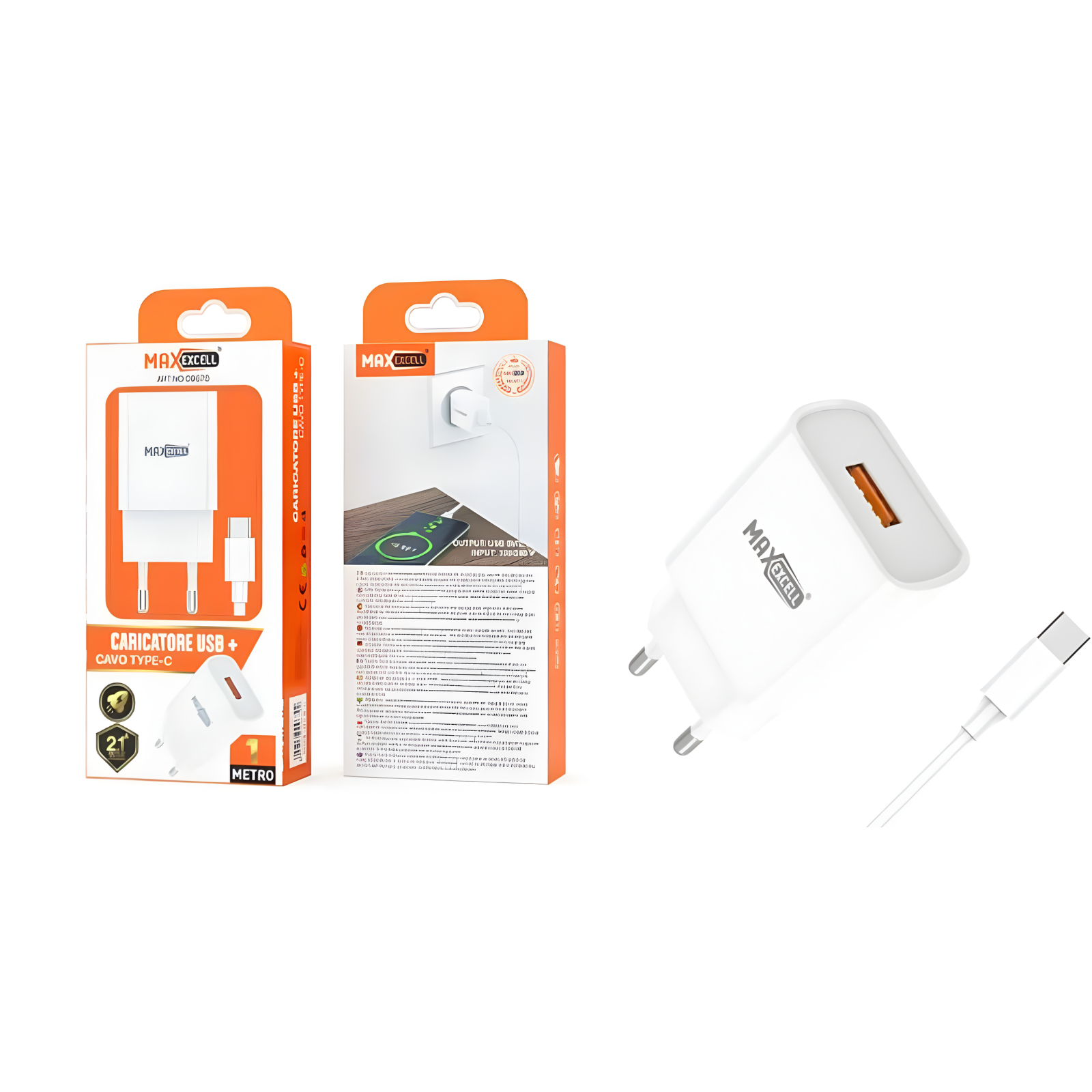 Kit Caricatore 5V 2.1A 12W + Cavo USB-C Type-C