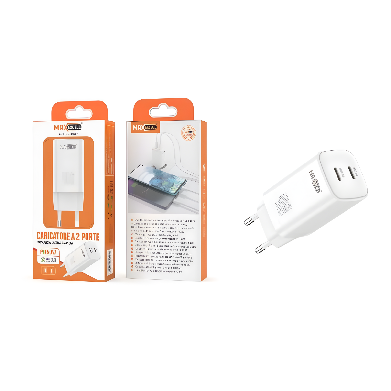 Caricatore Maxexcell PD 40W Dual USB-C – 2 Porte Ricarica Rapida