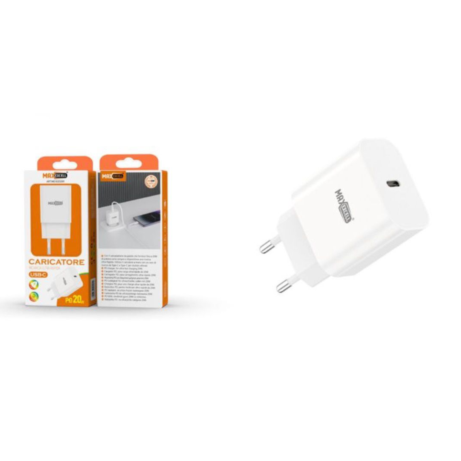 Caricatore Max Excell USB-C PD 20W Bianco