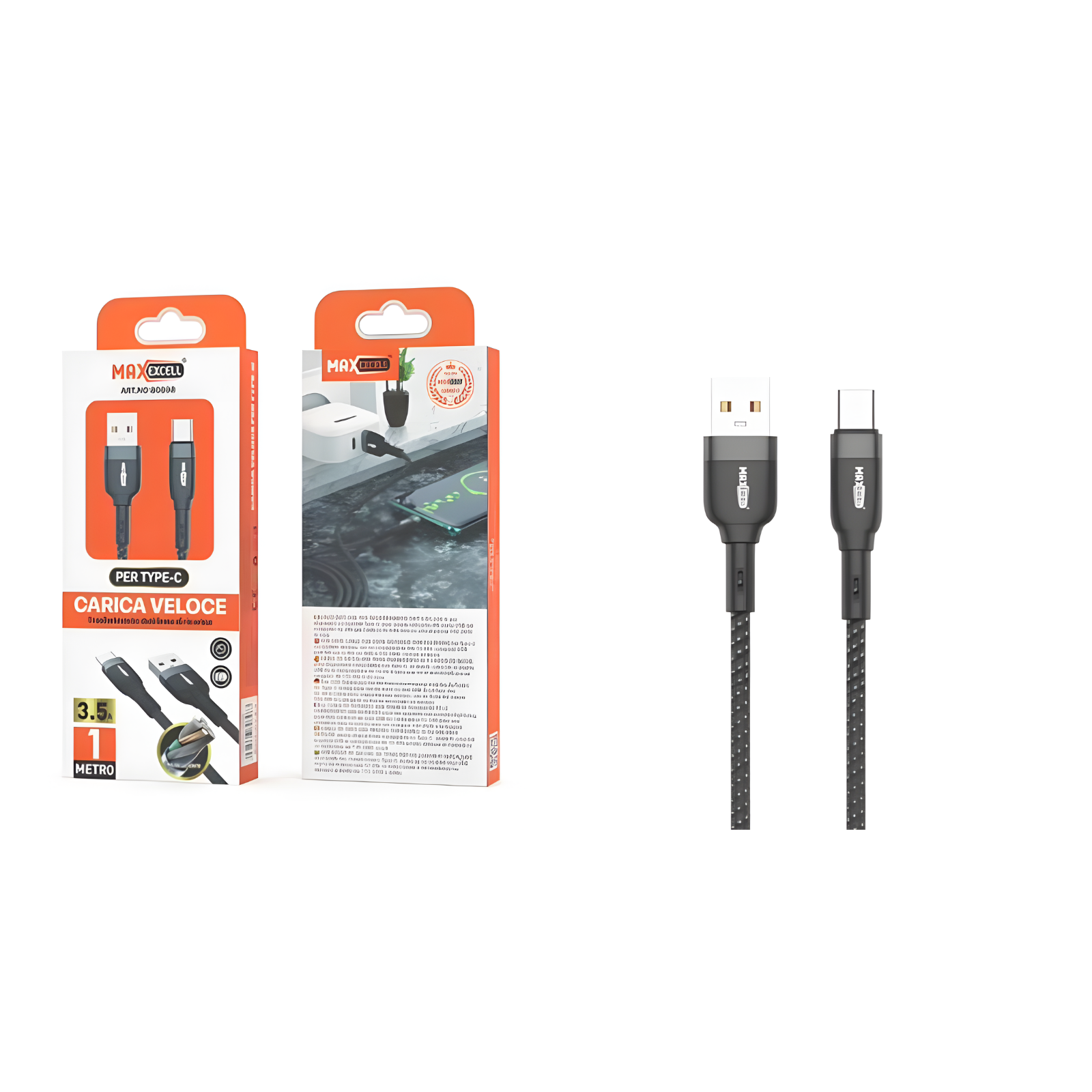 Cavo USB Type-C Max Excell 3.5A Intrecciato Ricarica Veloce Smartphone