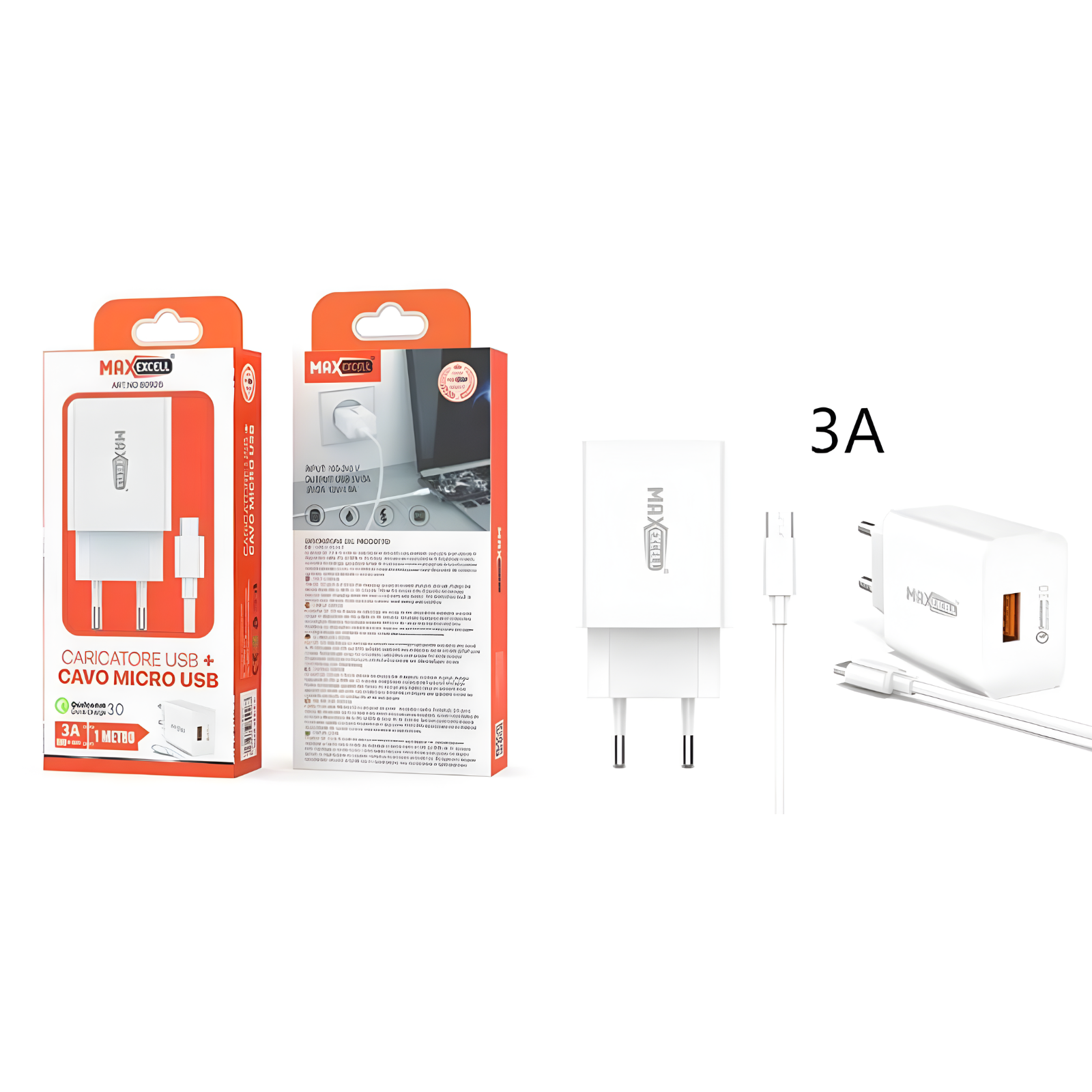 Kit Caricatore QC 3.0 3A + Cavo Micro USB