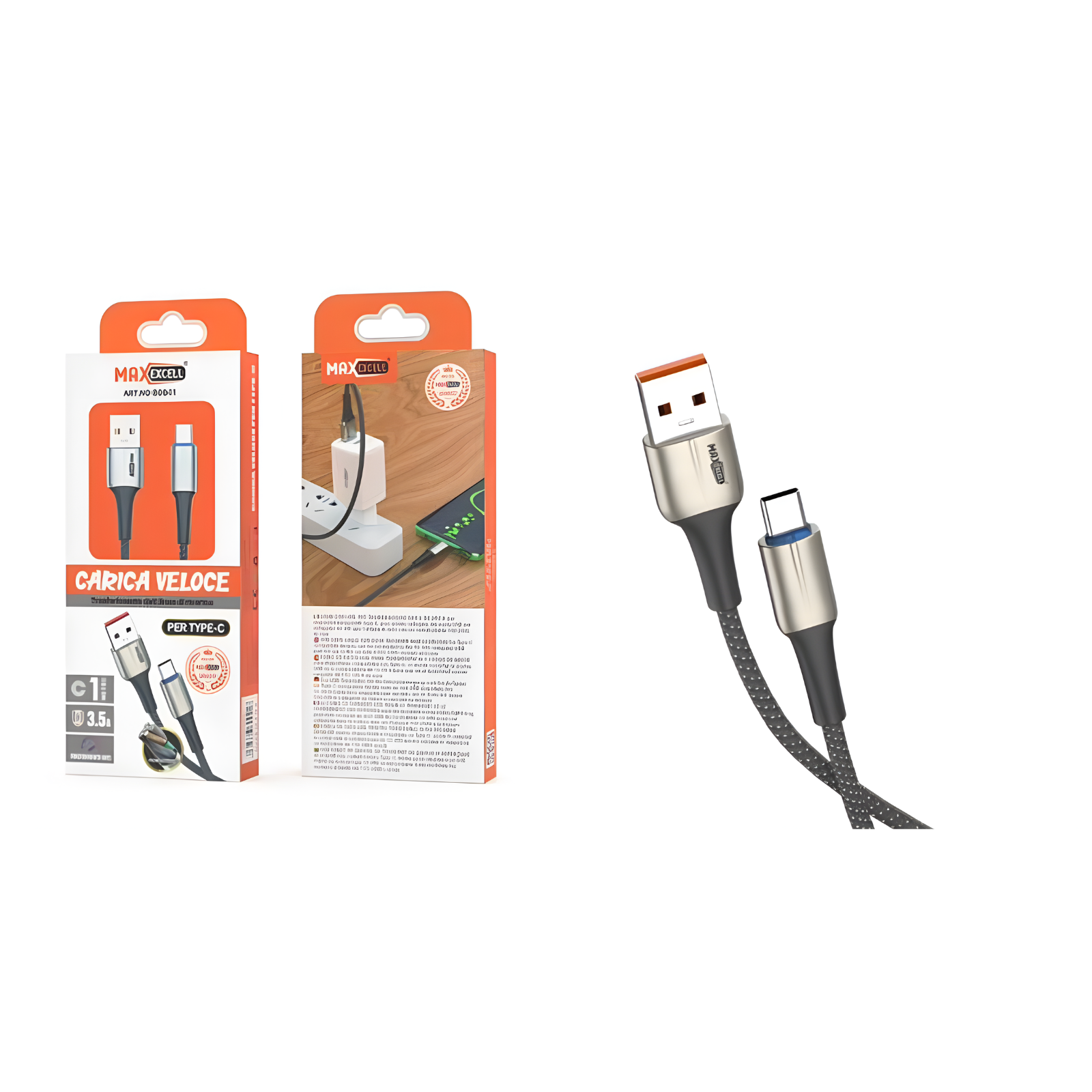 Cavo USB Type-C Max Excell 3.5A Intrecciato Ricarica Veloce