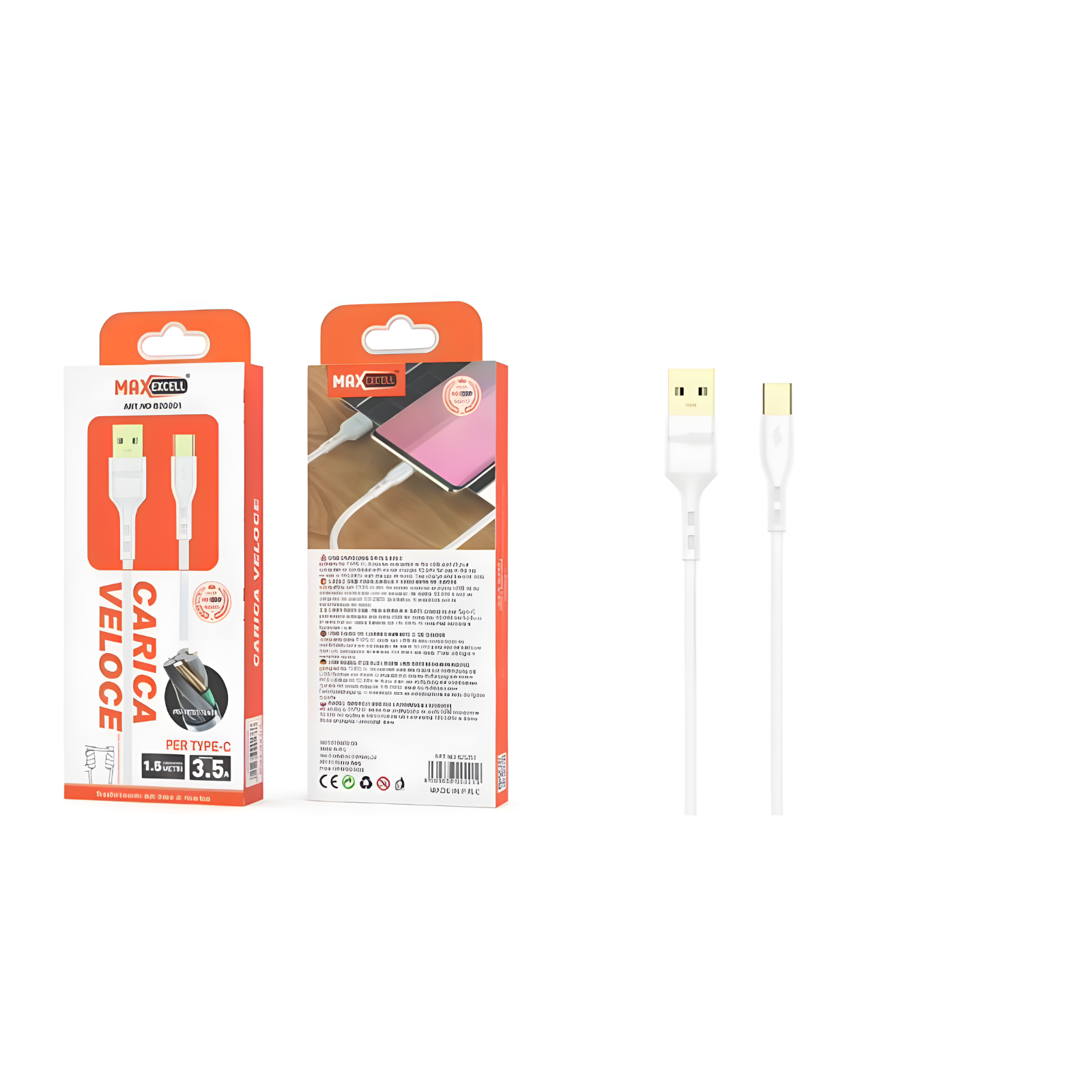 Cavo USB Type-C Max Excell 3.5A Bianco Ricarica Veloce