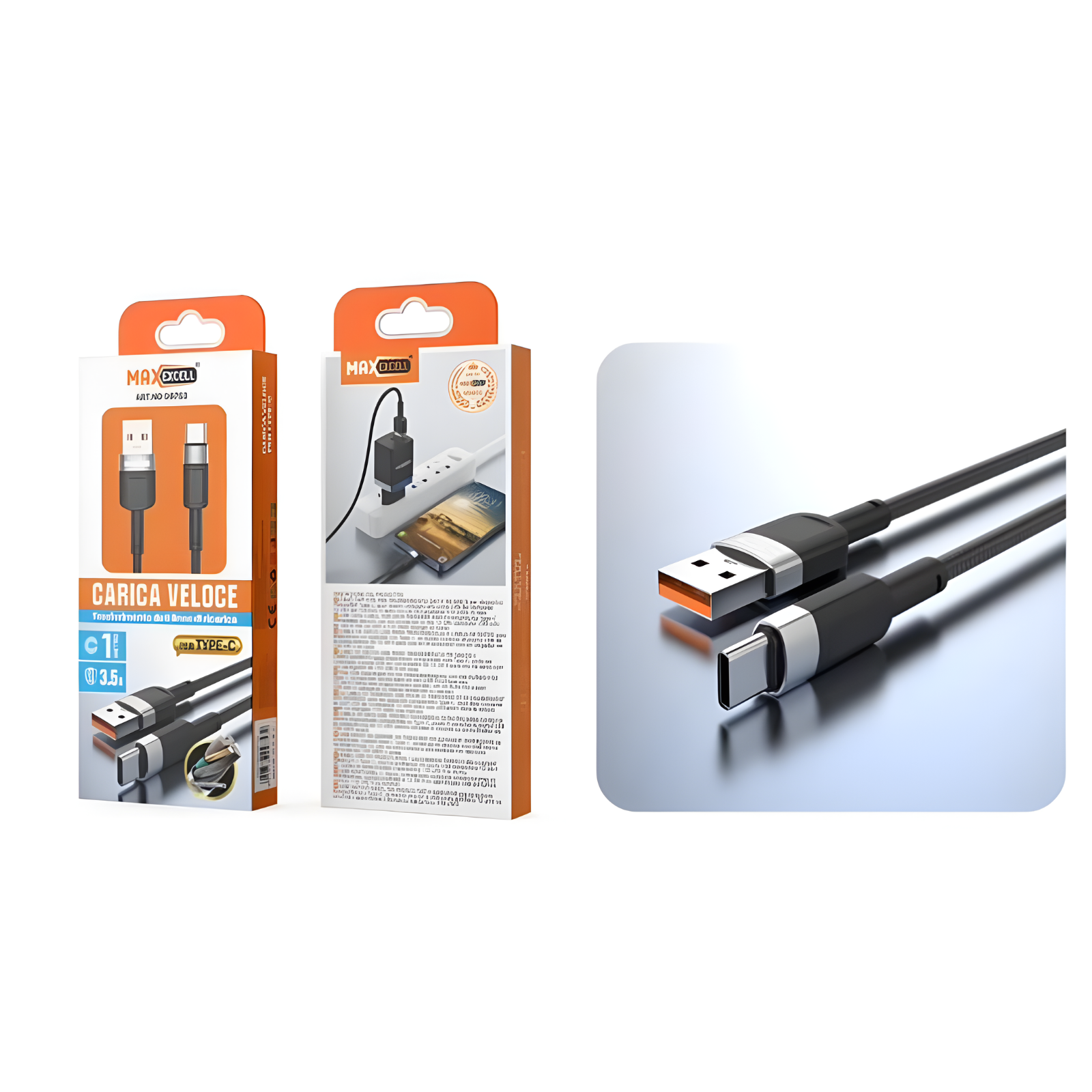 Cavo USB Type-C Max Excell 3.5A Rinforzato Ricarica Veloce