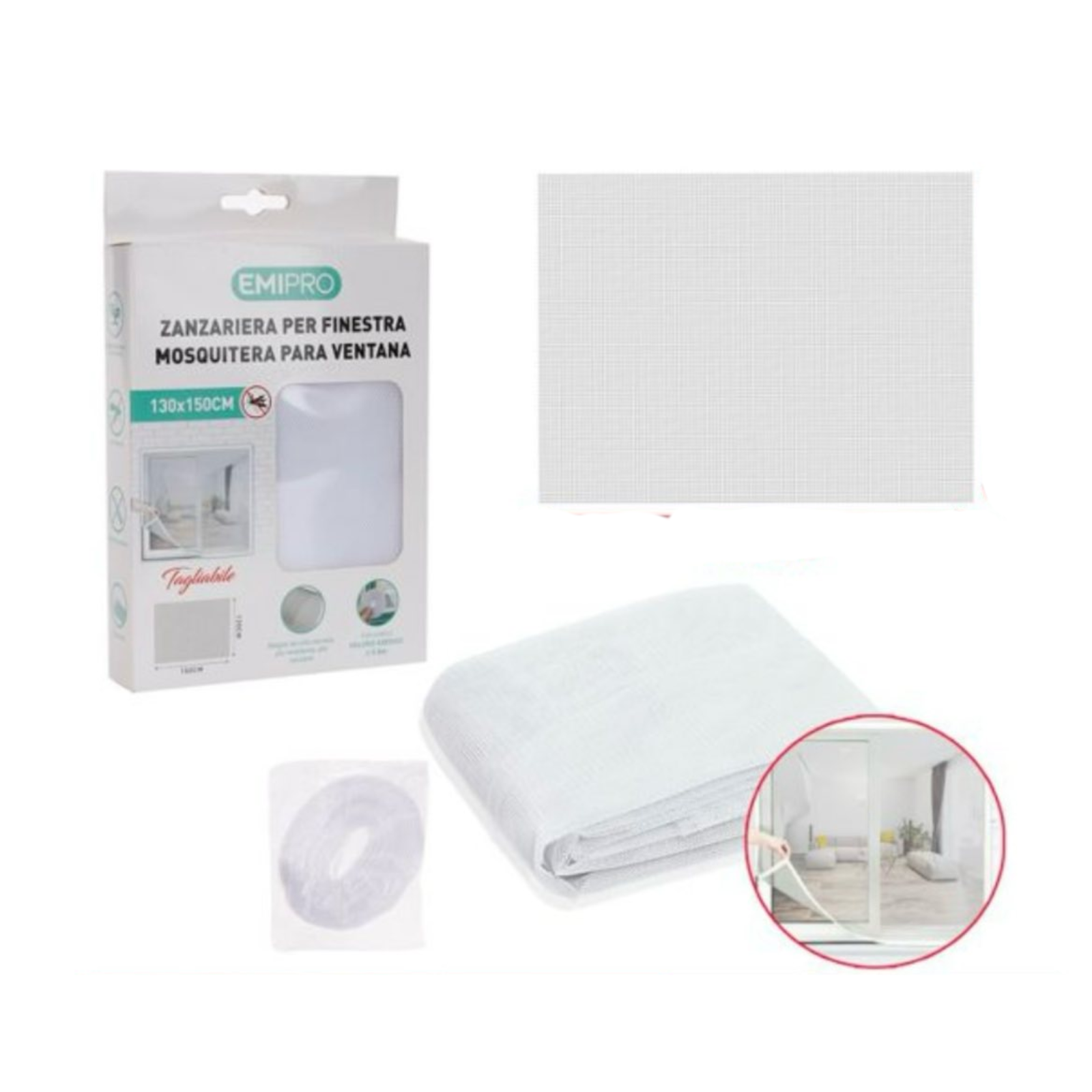 Zanzariera Bianca per Finestre con Velcro Facile da Installare e Ritagliabile