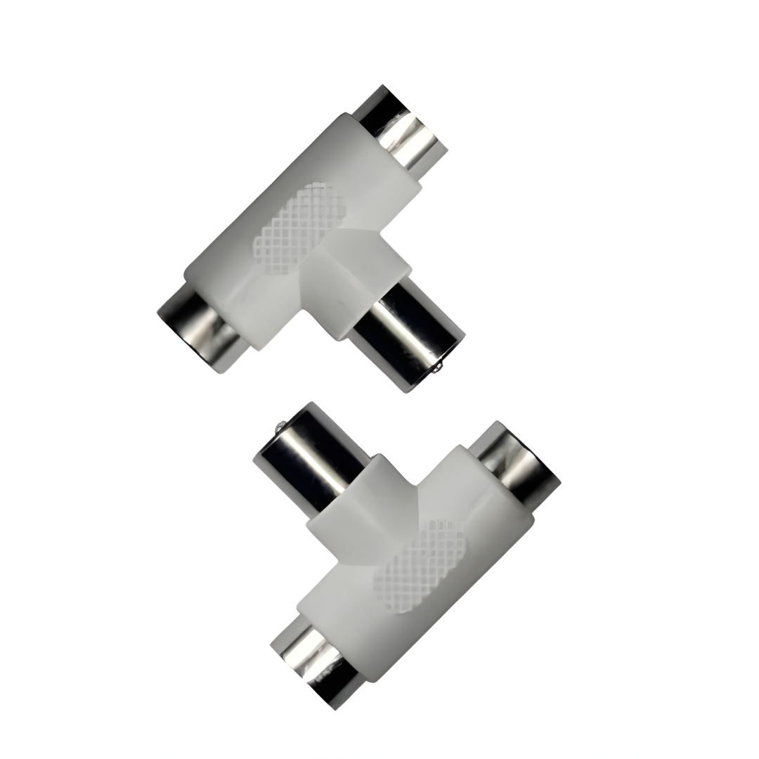 Adattatore Antenna TV a T 1 Maschio 2 Femmine Coassiale