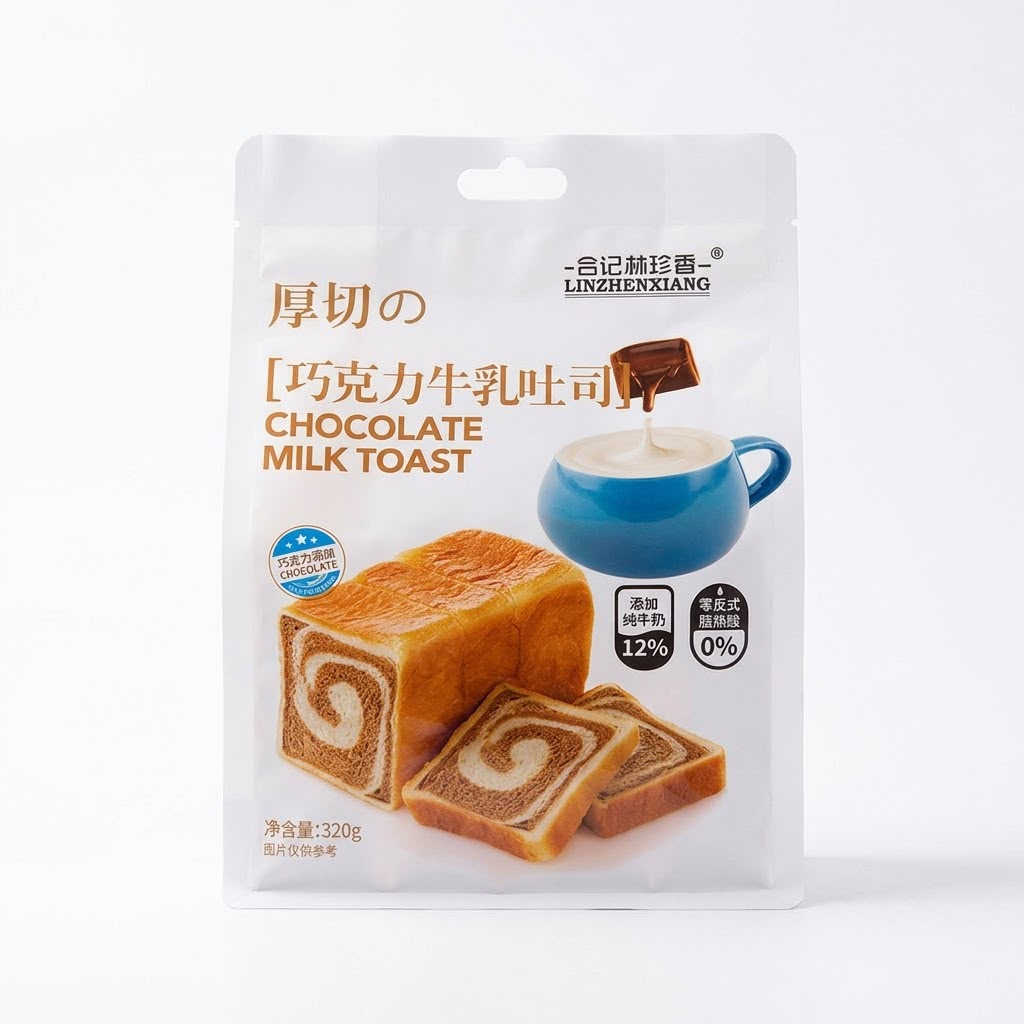Linzhenxiang Thick Cut Chocolate Milk Toast (320g) – Pane Toast a Fette Spesse al Cioccolato e Latte