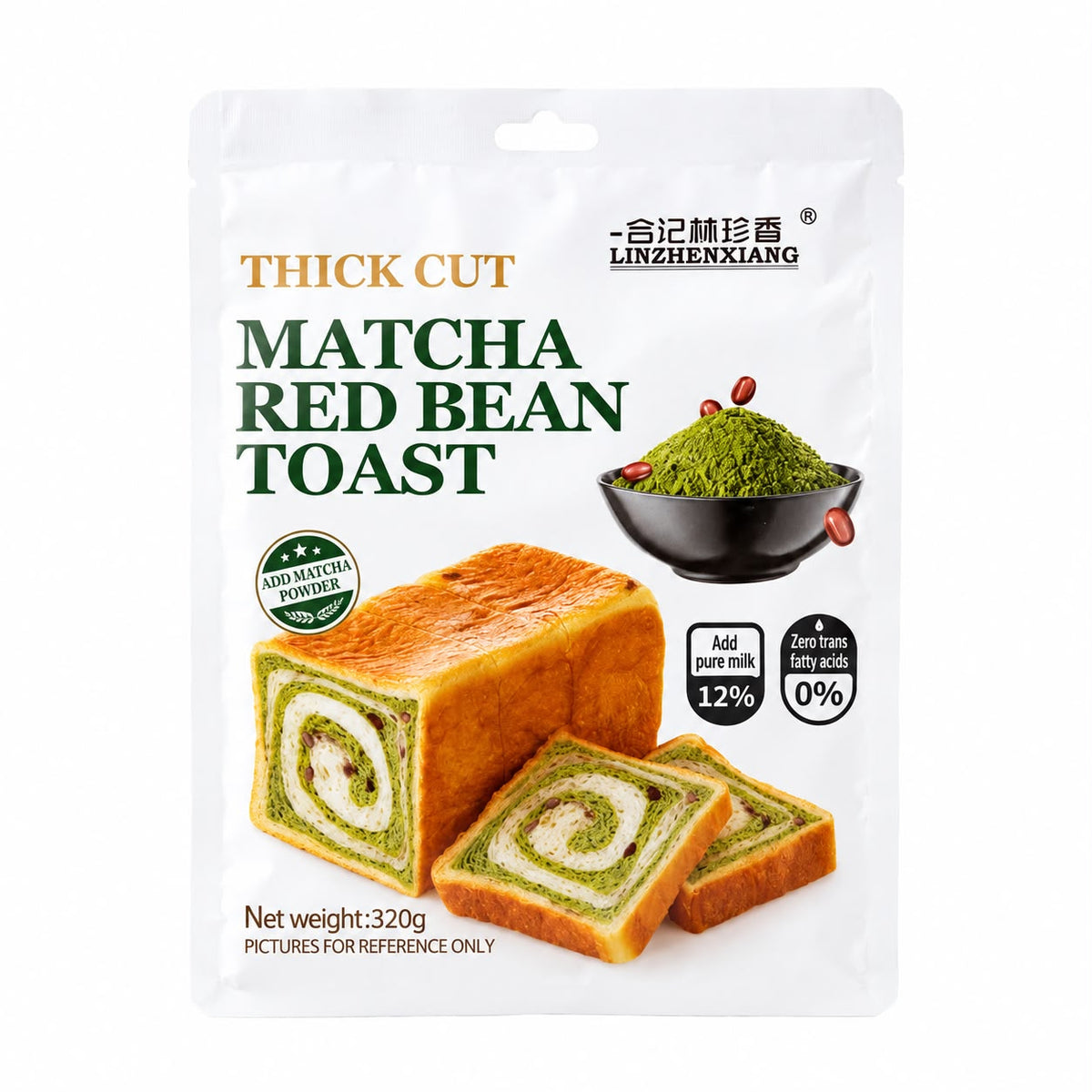 Linzhenxiang Thick Cut Matcha Red Bean Toast (320g) – Pane Toast a Fette Spesse al Tè Verde Matcha e Fagioli Rossi