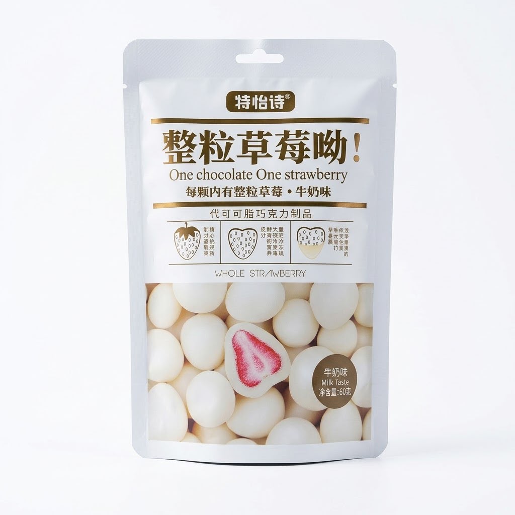 Fragole disidratate ricoperte di cioccolato bianco